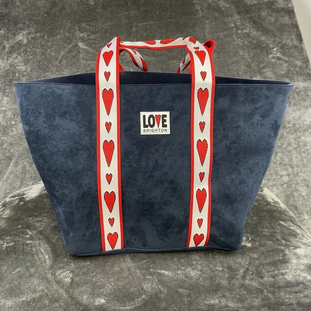 Brighton Women's Gorgeous Navy Love Heart Tote Bag Double Handles NWOT